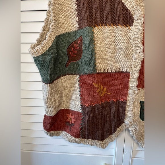 Vintage Teddi Woven Vest Button Down Fall Embroidered Patchwork Brown Green 2X - Picture 7 of 16